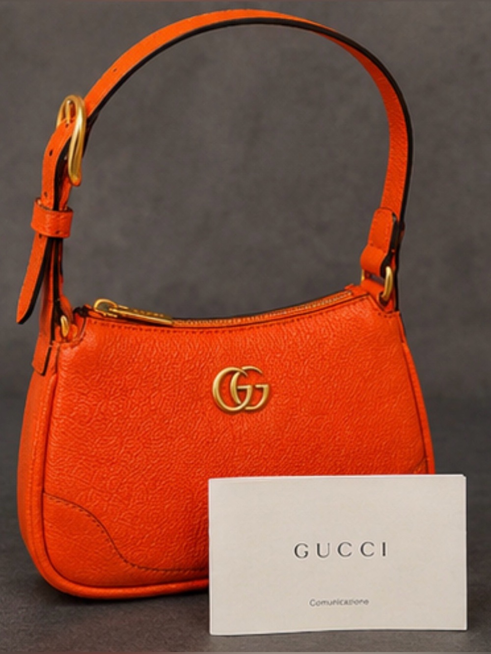 Gucci Orange Pebbled Leather Mini Shoulder Bag🍊NWTs GG Gold Hardware - Full Set - Picture 12 of 12